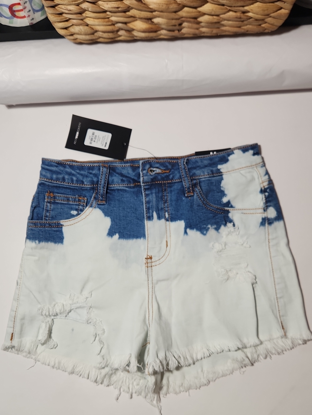 Fashion Nova Blue and White Dip-Dye Distressed Denim Shorts